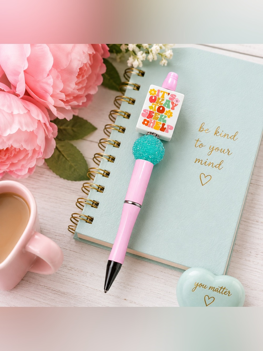 It’s OK to Seek Help Handmade Beaded Pen | Mental Health Awareness Gift